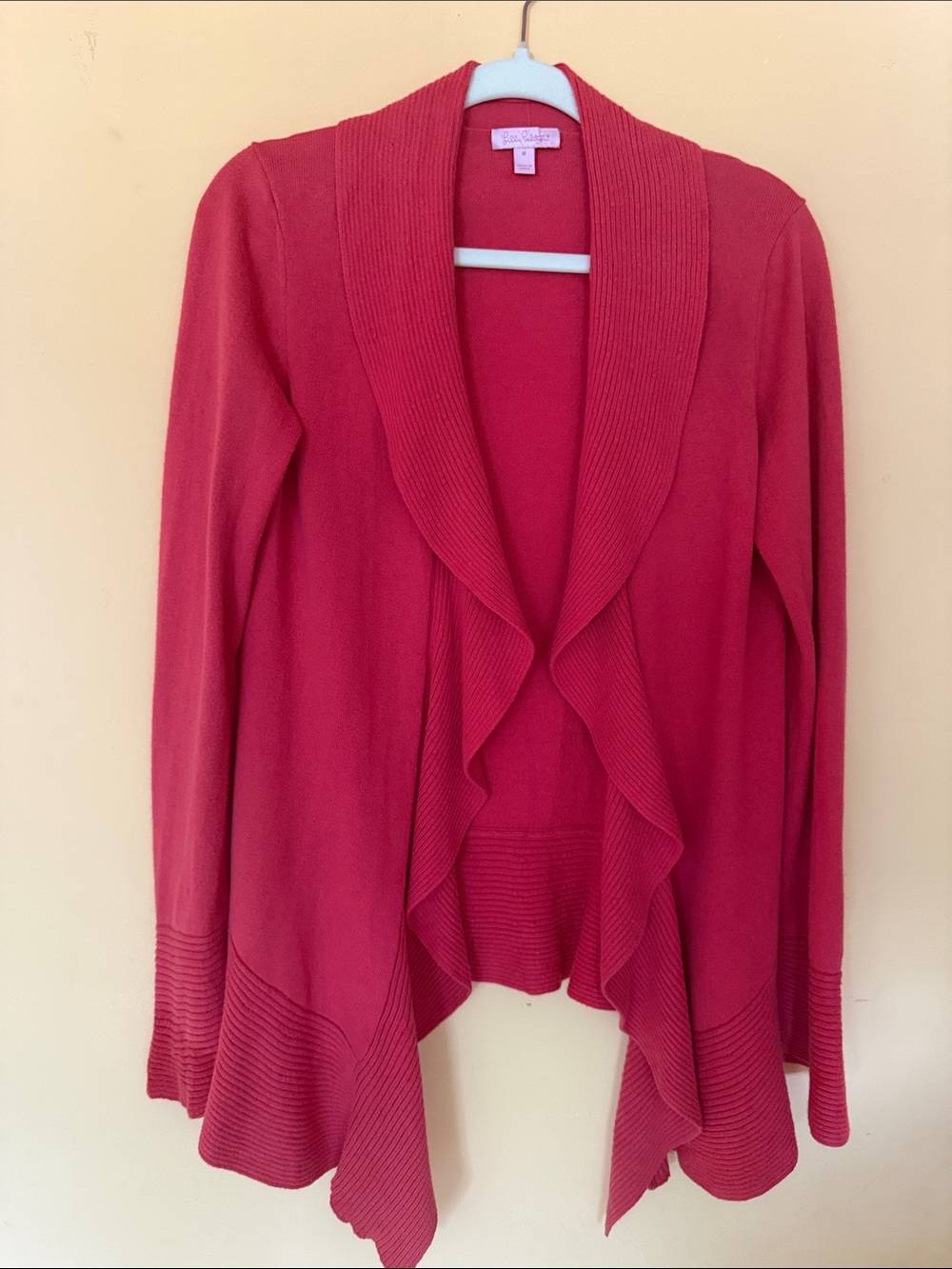 Lilly Pulitzer Muted Coral Open-Front Ruffle Hem Cardigan Size M
